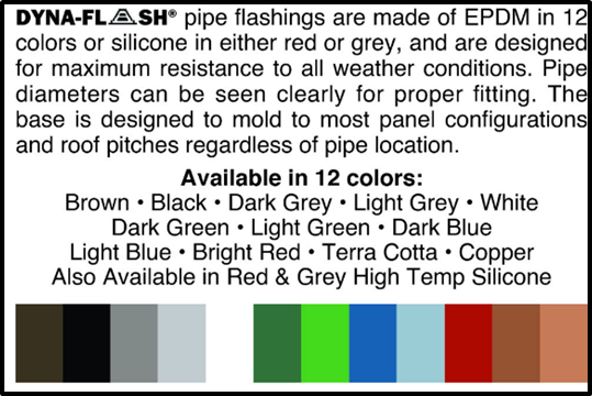 Dyna-Flash Pipe Flashings colors